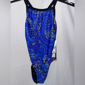 Dolfin swimwear blue and black one-piece swimsuit size 22